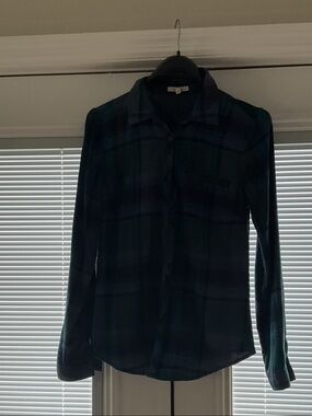 Maurices Women's Green and Blue Plaid Button-Up Shirt